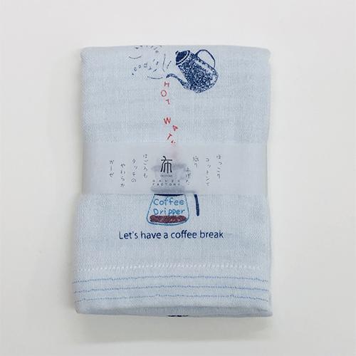 Contex Imabari Towel Face Towel Tenugui Cloth Calendar Hagoromo Gauze Cafe Time Blue Approx. 33×95cm