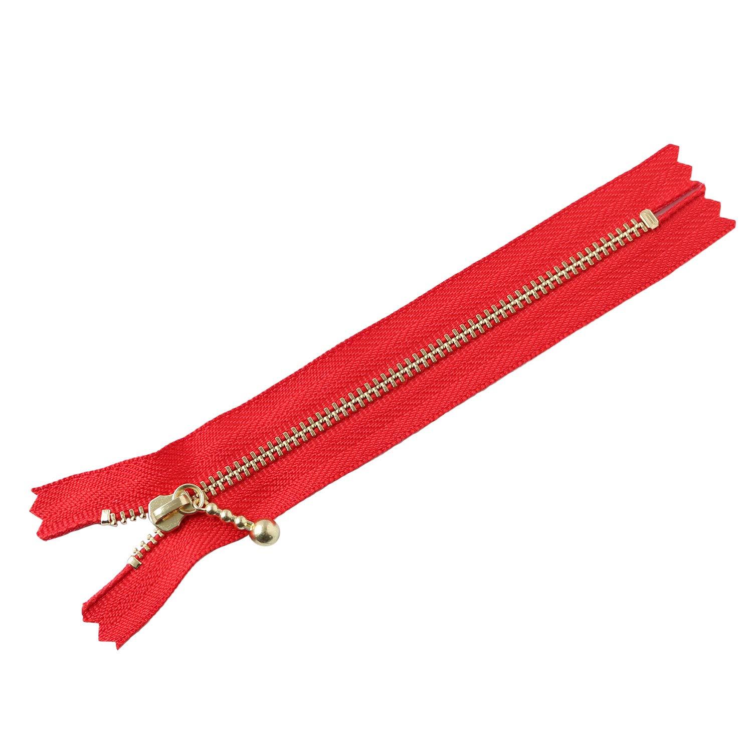 Y.K.K. Gold-Plated Zipper with Grommets, 14cm, 10 Pieces, Coral Red, 3G14-820