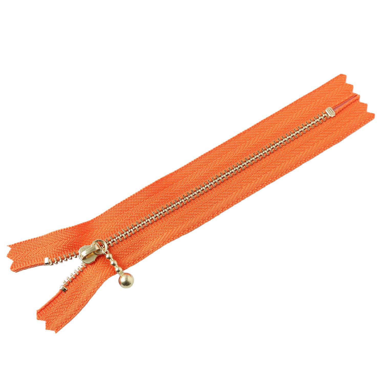 Y.K.K. Gold-Plated Zipper with Grommets, 14cm, 10 Pieces, Orange, 3G14-849