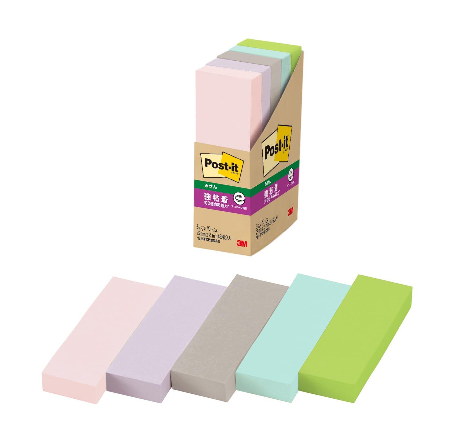 Post-it® Notes Strong Adhesive Rectangular Recycled Paper 75×25mm 90 Sheets × 5 Pads 500-5SSAP2