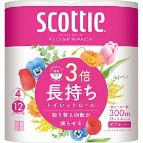 Scotty Flower Pack Triple-Lasting Toilet Paper 4 Rolls 75m Double White