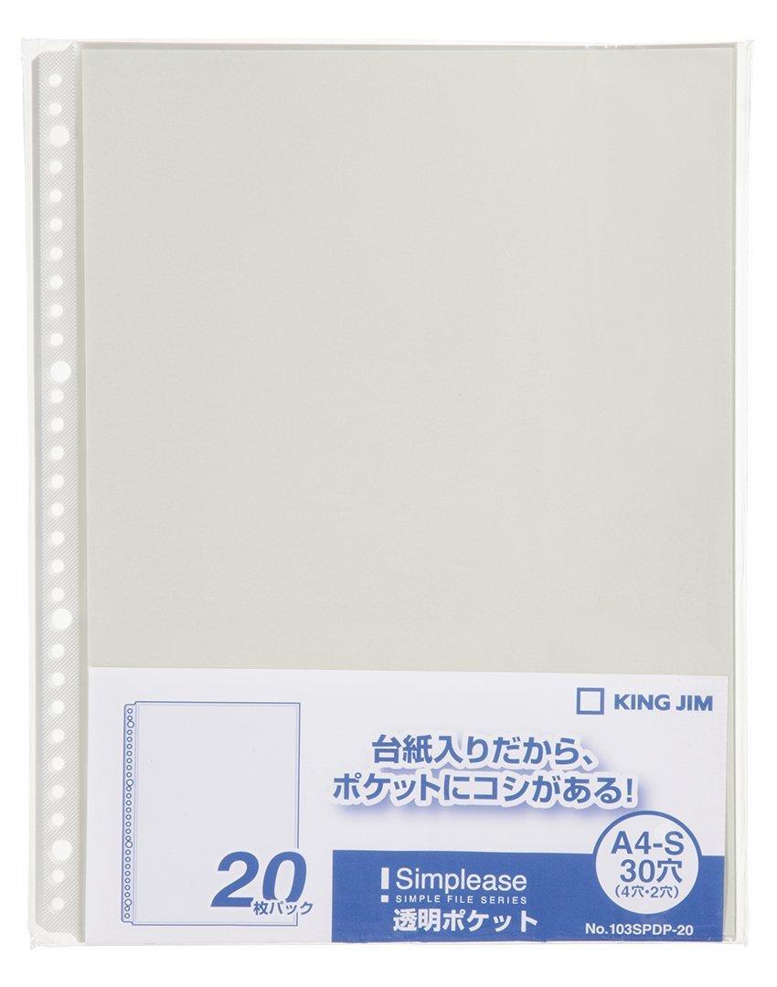 King Jim A4 Clear Pocket Simplies 20-Sheet Pack 103SPDP-20 Gray