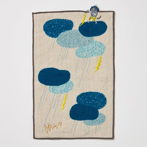 Kusunohashi Monori morita MiW Small Pocket Handkerchief Kaminari-chan Gray A-65939-86-GY 15.5×25cm