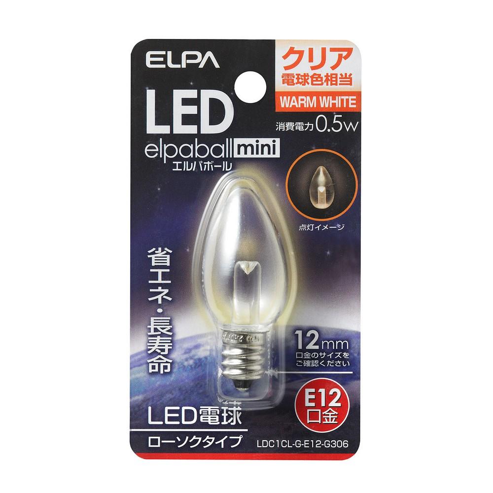 ELPA LED Decorative Bulb Candle Shape E12 Clear Warm White LDC1CL-G-E12-G306
