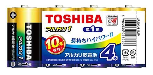 TOSHIBA Alkaline Dry Cell Batteries Size D 4-Pack 1.5V 10-Year Recommended Shelf Life Leak-Proof Design Alkaline 1 Value Pack LR20AN 4MP
