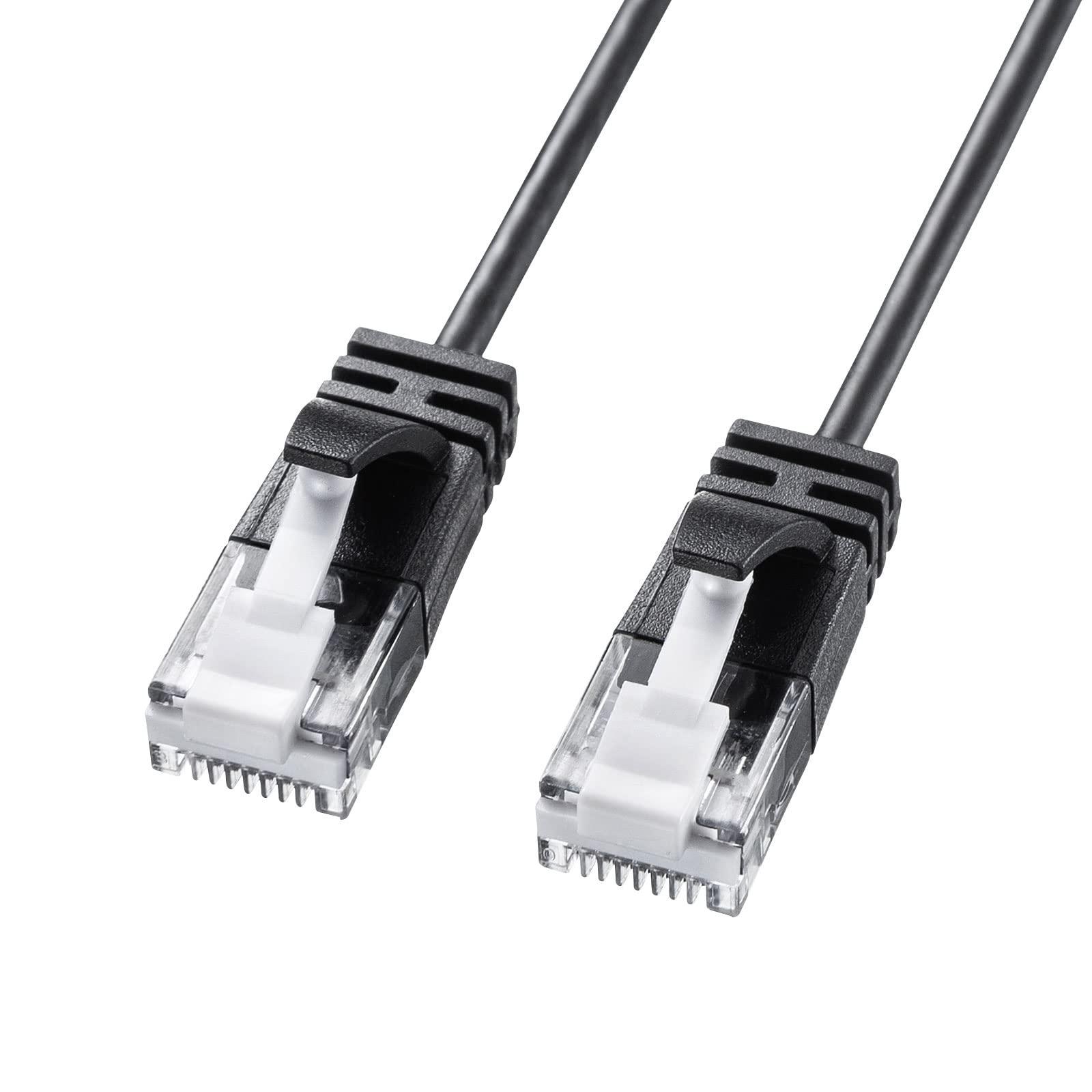 Sanwa Supply LAN Cable CAT6A Ultra-Thin Type 10Gbps/500MHz Gigabit Ethernet Cable with Snap-Proof RJ45 (0.5m) Black KB-SL6A-005BK
