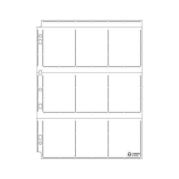 Collect Binder Pocket Sheets Collection Pockets A4-L Size Compatible with 2-Hole, 3-Hole, and 4-Hole Binders 9 Pockets 10 Sheets per Pack with Anti-Drop Cover 3 Rows x 3 Columns S-0330