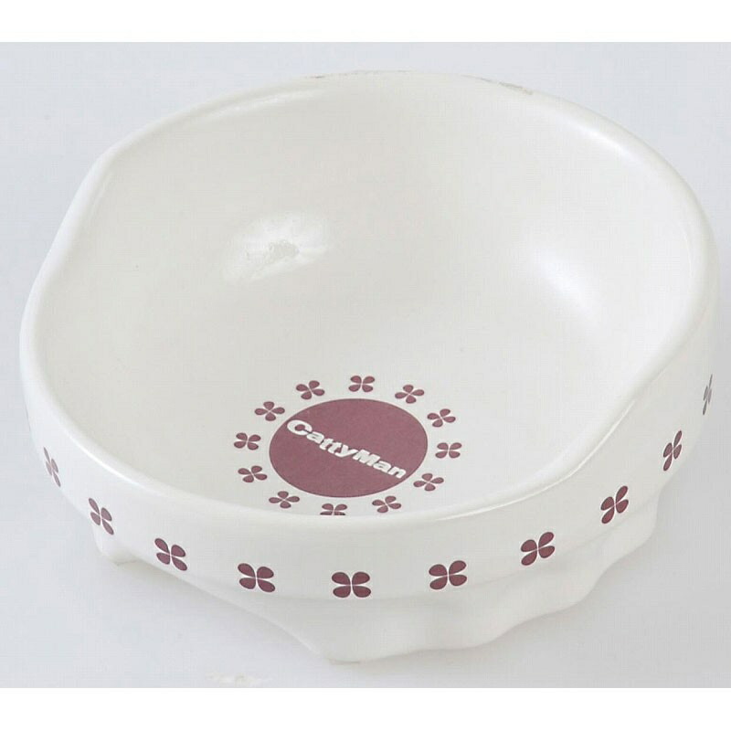 Doggyman Convenient Clover Ceramic Dog Bowl White × Brown Mini Size