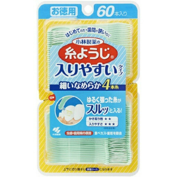 Kobayashi Pharmaceutical Dental Floss & Pick Slips Right In Type Easily Fits into Narrow Spaces Dental Floss 60 Count
