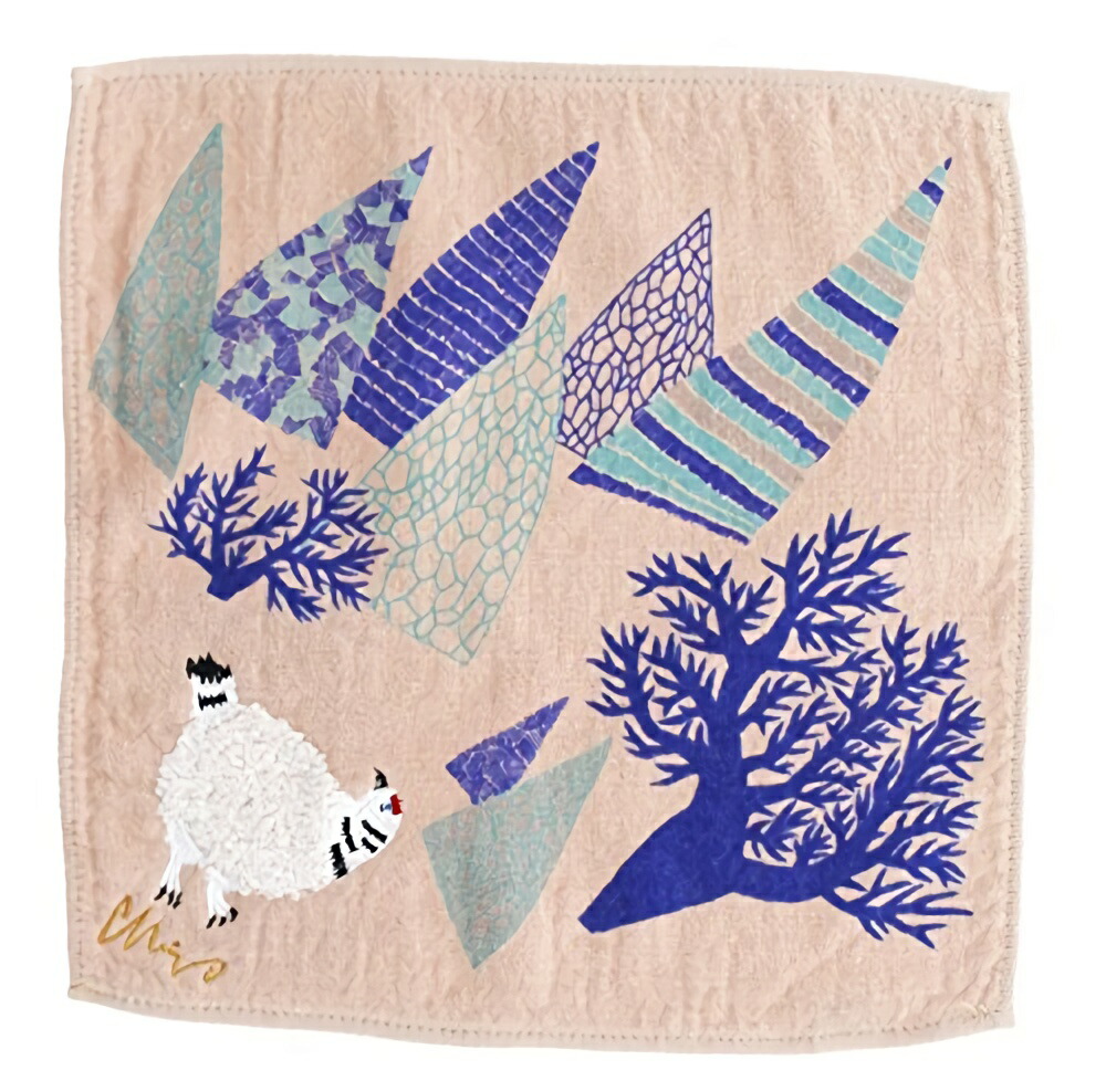 Kusunohashi Monori Hand Towel Beige Approx. 25cm x 25cm MiW Fluffy Animal Handkerchief Japanese Grouse A-64787-86-BE