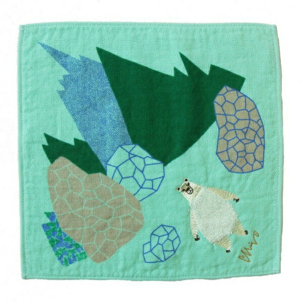 Kusubashi Mon Ori morita MiW Fluffy Animal Handkerchief Polar Bear Green A-65591-86-G 25×25cm