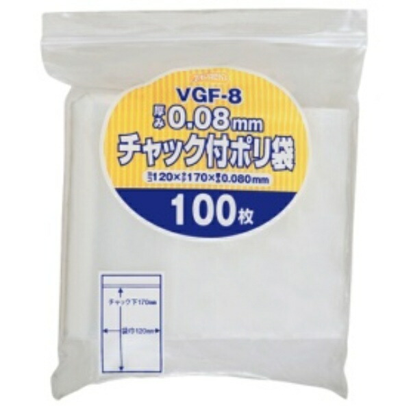 Japax Zipper-Sealed Poly Bags, Clear, 12cm (W) x 17cm (H), 0.08mm Thickness, 100 Sheets, Heavy-Duty Type For storing and organizing bolts, screws, nuts, and other heavy items. Versatile uses. VGF8