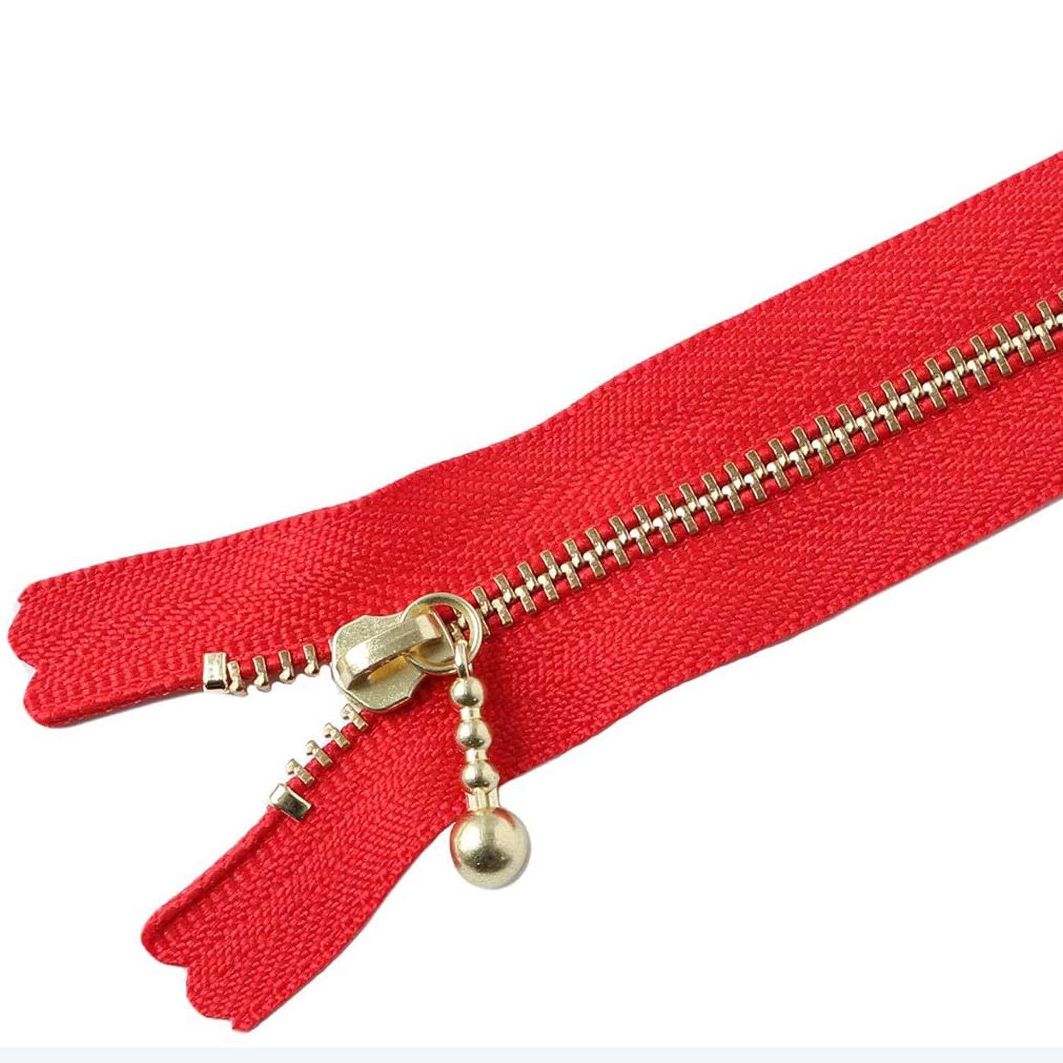 Y.K.K. Gold-Plated Zipper with Beads, 20cm, Coral Red, 3G20-820