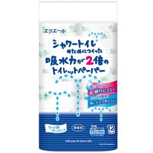 Erielle Double-Ply Toilet Paper for Shower Toilets 25m (112 sheets) × 12 rolls Double-ply 100% Pulp