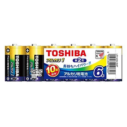 TOSHIBA Alkaline Dry Cell Batteries Size D 6-Pack 1.5V Recommended Use Period 10 Years Leak-Proof Design Alkaline 1 Value Pack LR14AN 6MP