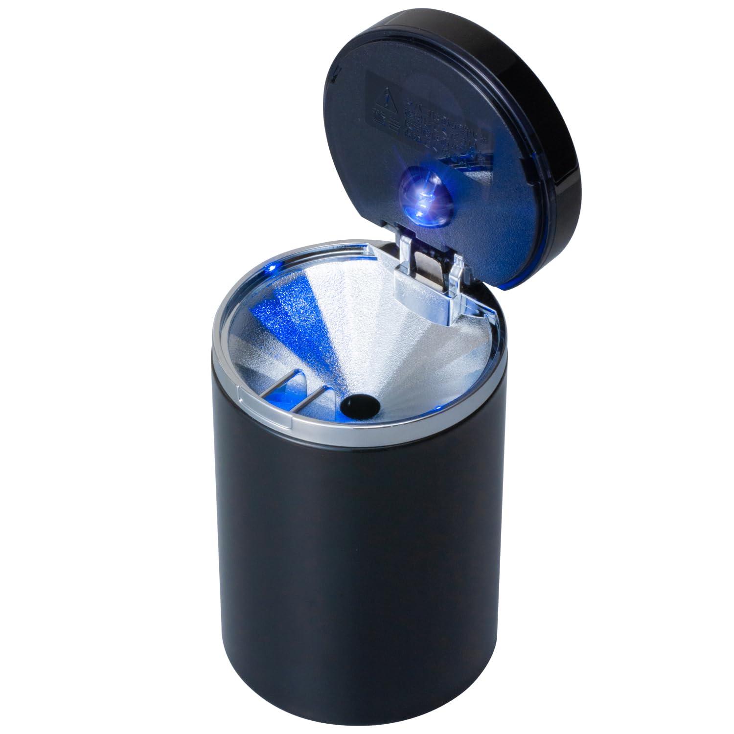 Illumi Can Ash Cigarette/E-Cigarette Ashtray with Natural Extinguishing Feature and Blue LED Light, for Car Interior, Tabletop Type, Seiwha WA152