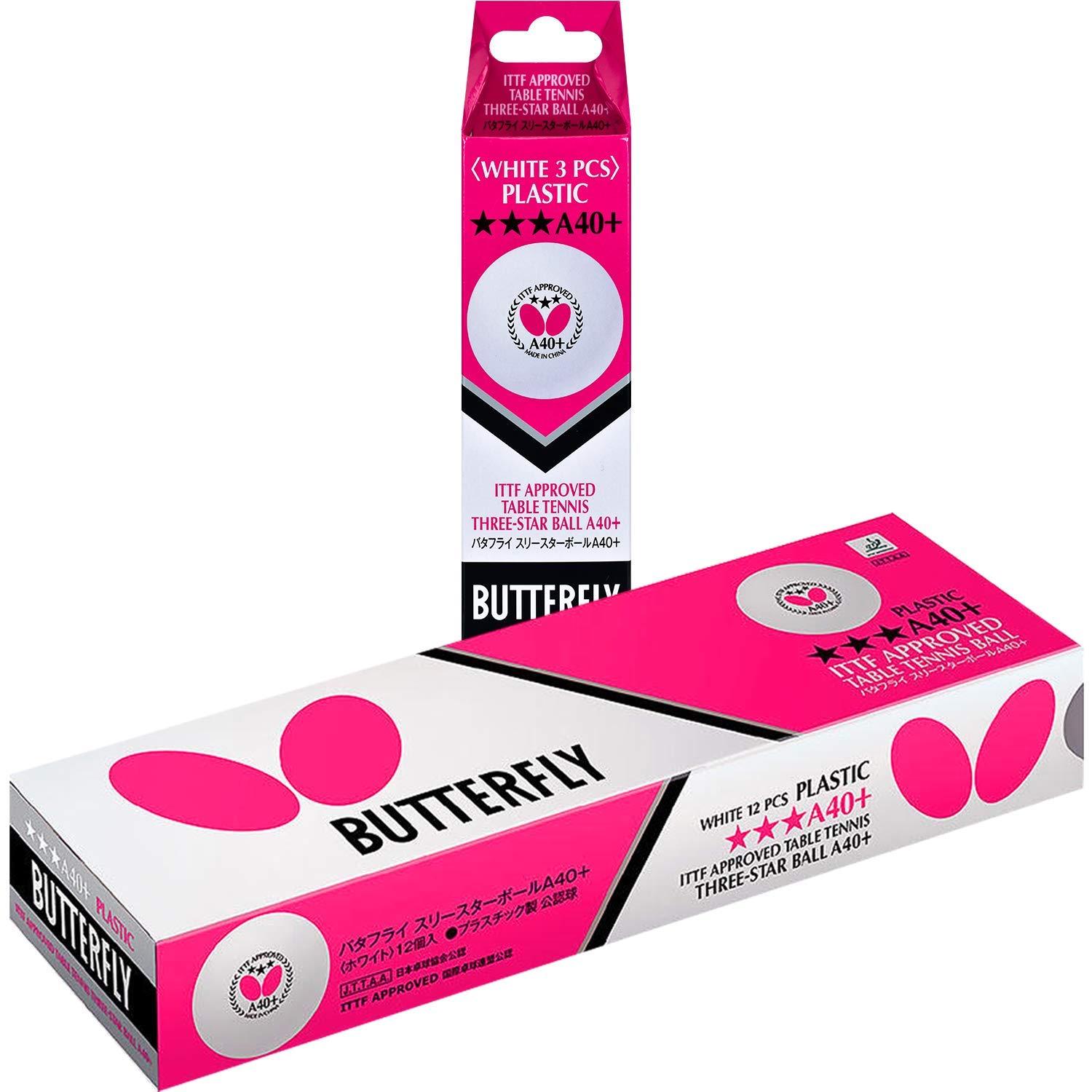 Butterfly Table Tennis Balls Butterfly Three Star Ball A40+ White (270) 3-Pack 95770 White (270)