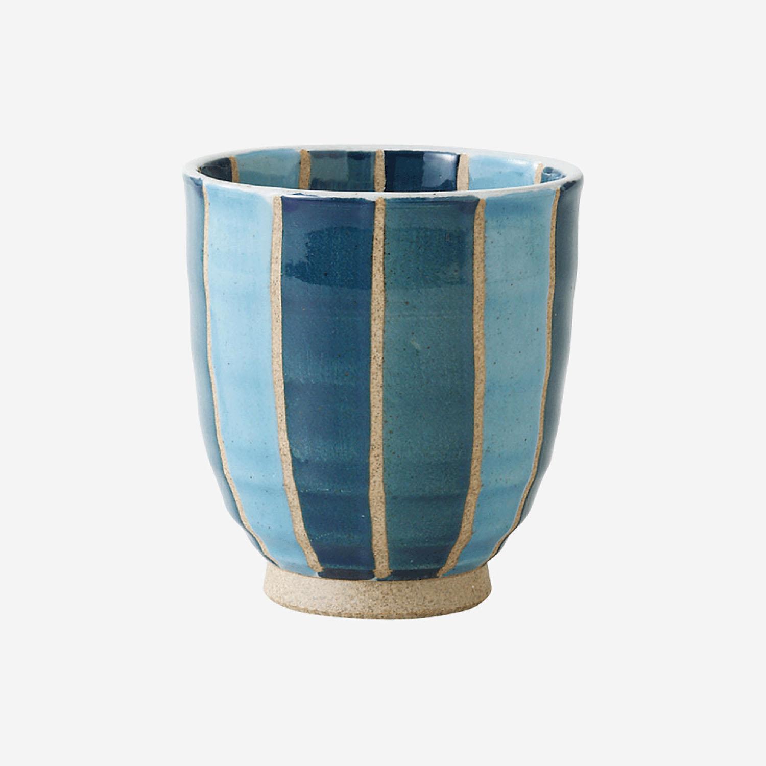 Hasami Ware Teacup Cup Tsuchigusa Pattern Stripe Blue Made in Japan 66383