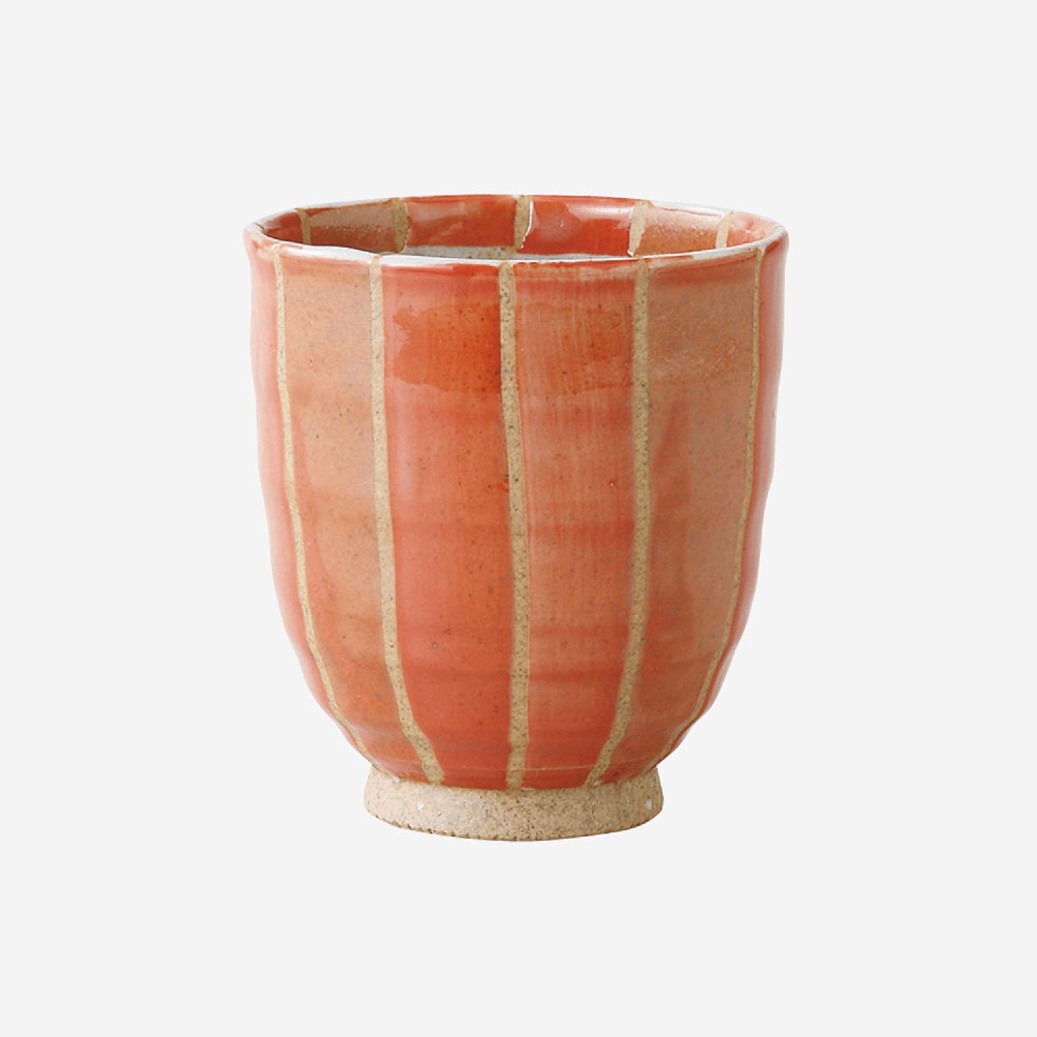 Hasami Ware Teacup Cup Tsuchigusa Pattern Stripe Red Made in Japan 66384