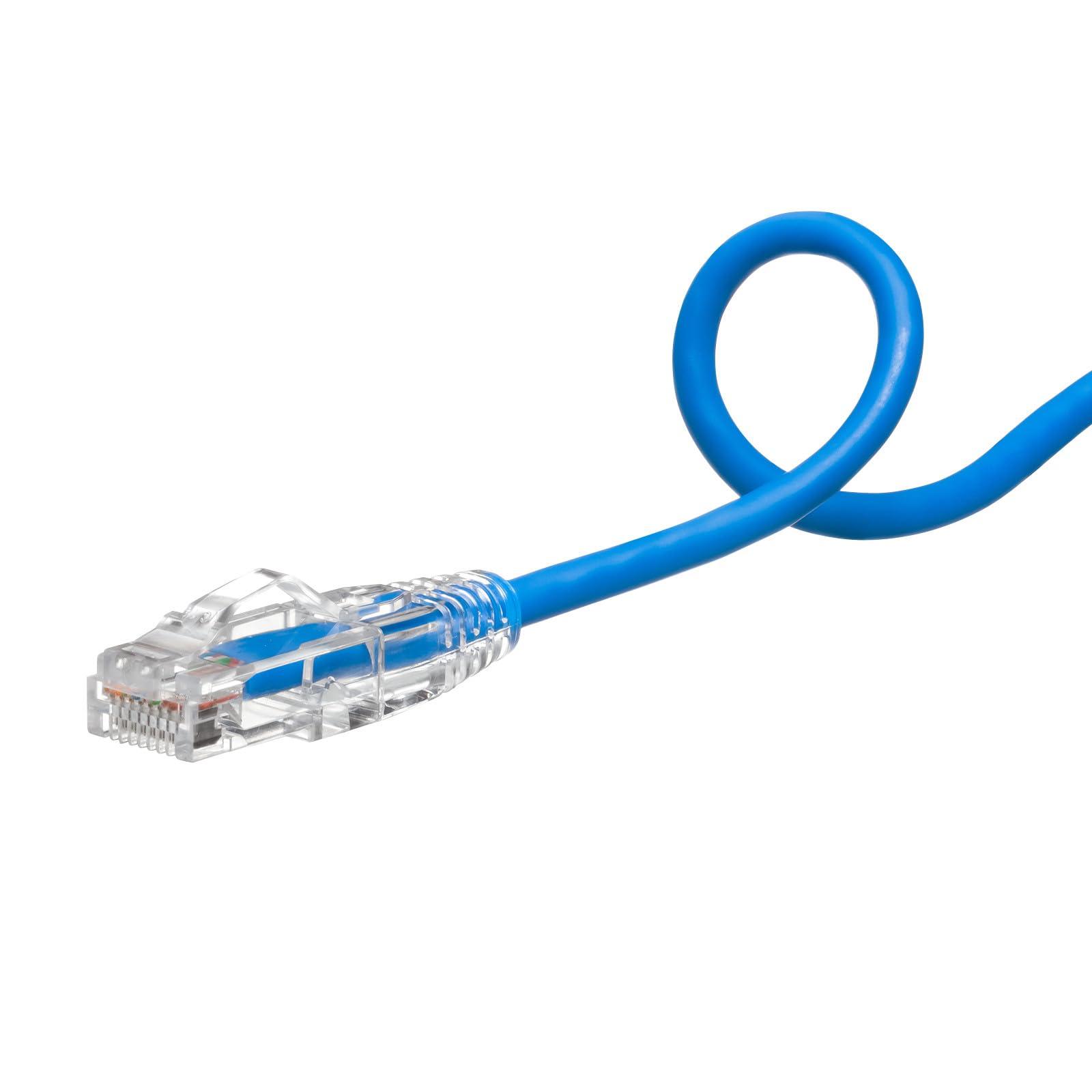 Sanwa Supply LAN Cable CAT6A (0.5m) Easy to Route Flexible Slim Material U-Shaped Latch to Prevent Clip Breakage RJ45 Connector Blue KB-SL6AYS-005BL