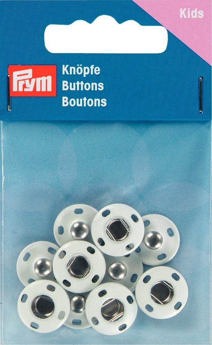Prym Color Snap Buttons, Sew-On, Round, Diameter 14mm, 5 Sets, White, 341900