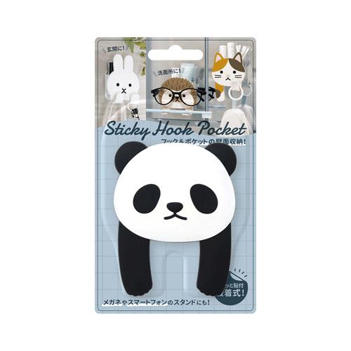 Sticky Hook Pocket Adhesive Hook Pocket Animal Design Peel and Stick Bathroom, Washroom, Entryway, Kitchen Door, Cabinet, Wall Storage Seal, Keys, Toothbrush Holder Toothpaste, Glasses Holder, Smartphone Stand Small Item Holder (Panda)