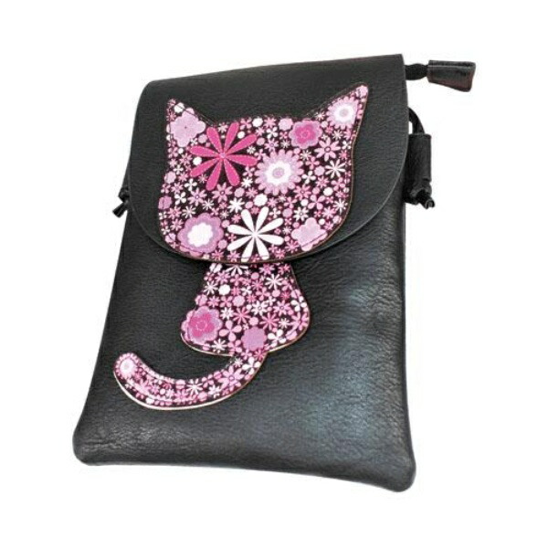 [Kyoto-Style Dashi and Grill Bar SAKE&DASHI Deji-ru Dashi] Shoulder Bag for Women Fashionable Mini Smartphone Accessory Pouch Small Item Storage Wallet Lightweight Cat (Black)