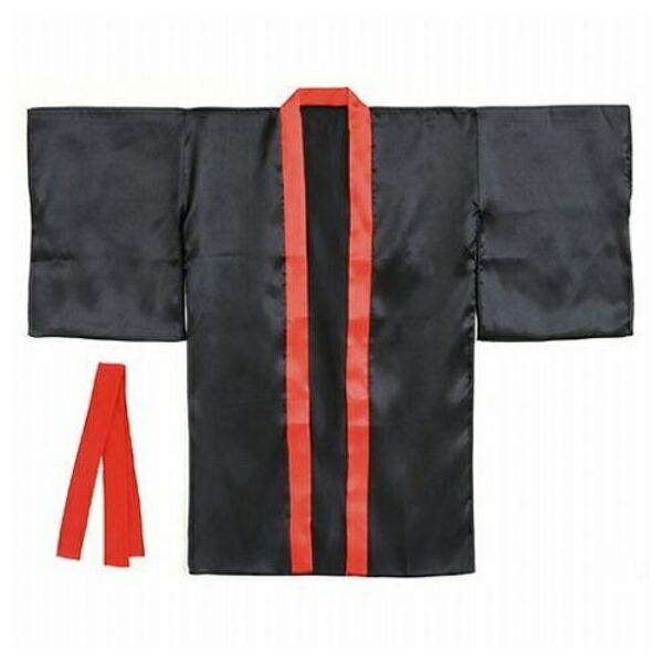 [Artec] Sports Day Happi Coat Soft Satin Long Happi with Sleeves Black (Red Collar) Size S 14558