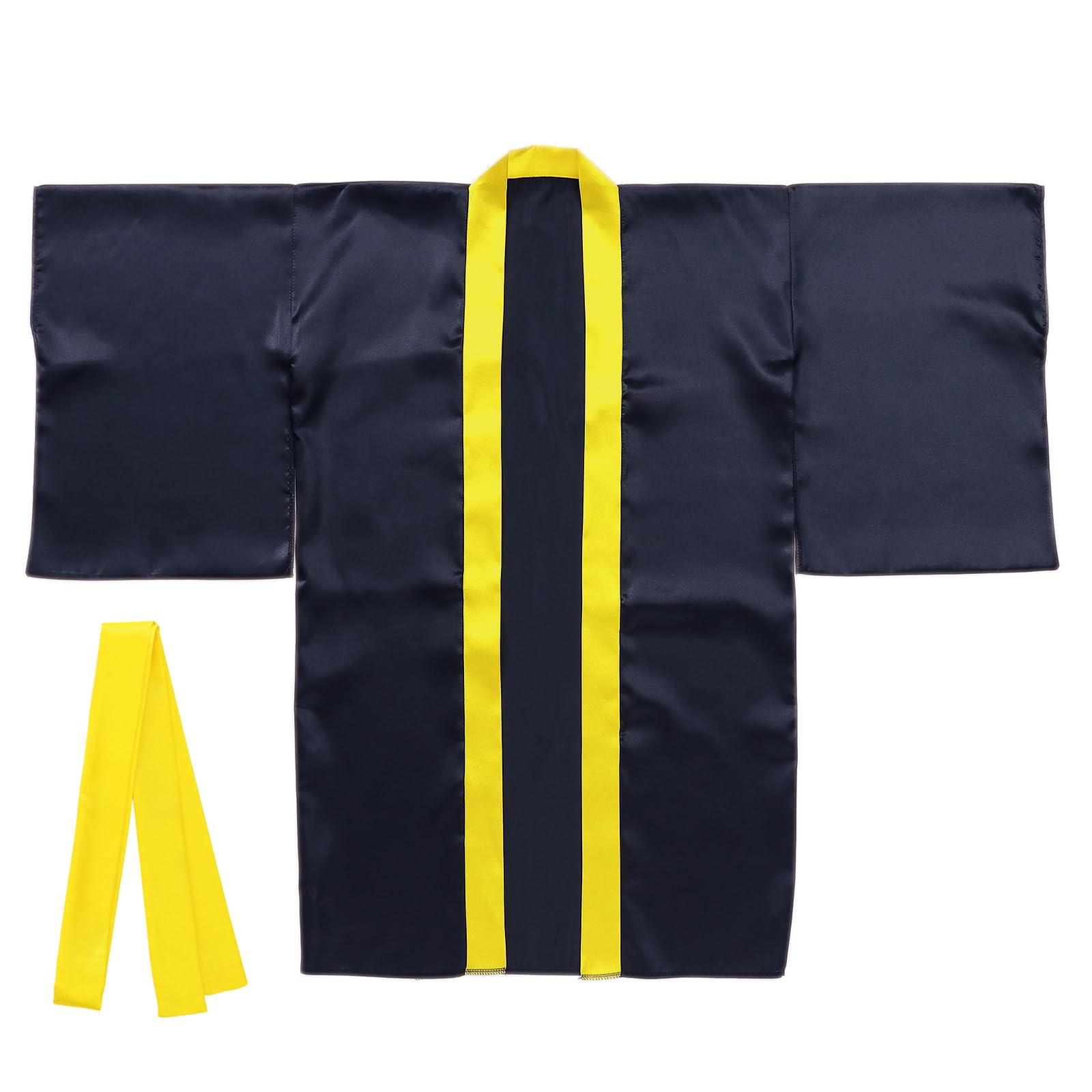 Soft satin long-sleeved shirt with yellow collar, black (includes headband)