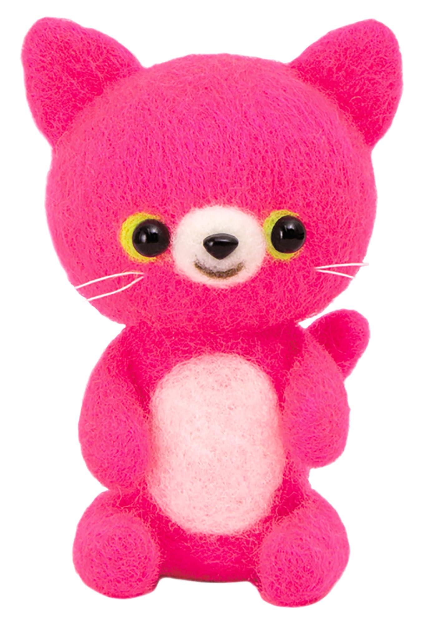 Hamana Craft Kit: Neon Color Animals Made with Needle Felting - Pink Cat H441-622