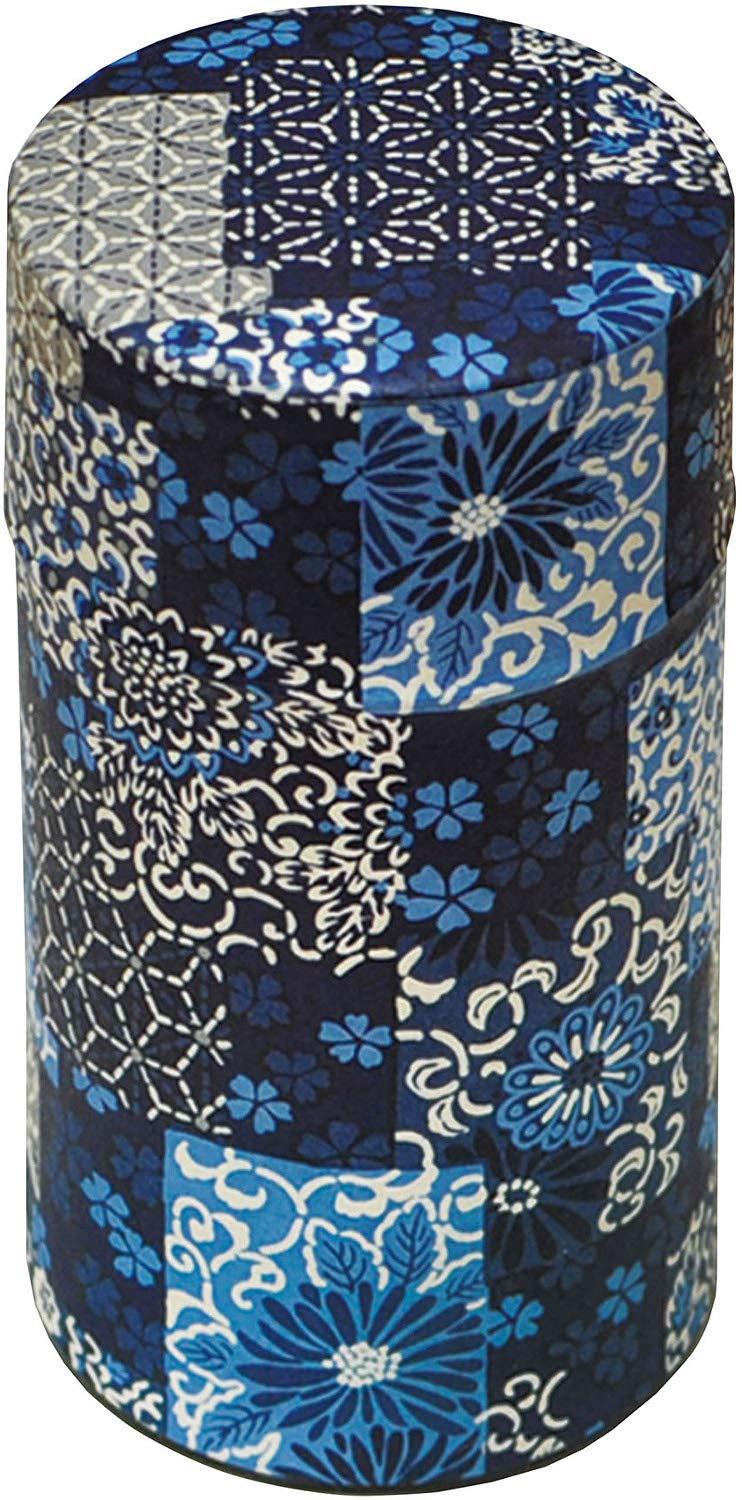 Yamako Tea Canister Pop-Kan Indigo Checkered Pattern L 7.5×14.2×7.5cm 79193