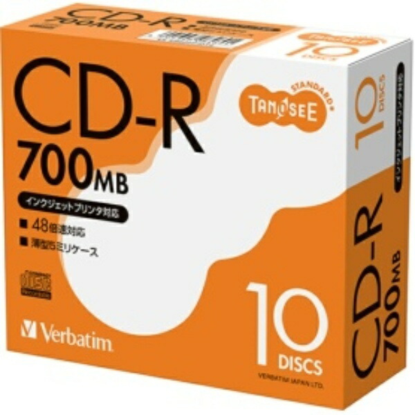 TANOSEE Barbeitam Data CD-R 700MB 48x Speed White Printable 5mm Slim Case SR80FP10T2 1 pack