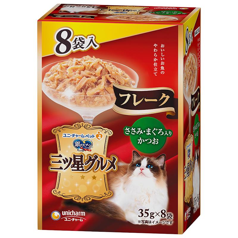 Silver Spoon Cat Food Wet Three-Star Gourmet Pouch Flakes Chicken Breast & Tuna with Bonito 35g × 8 pouches Unicharm