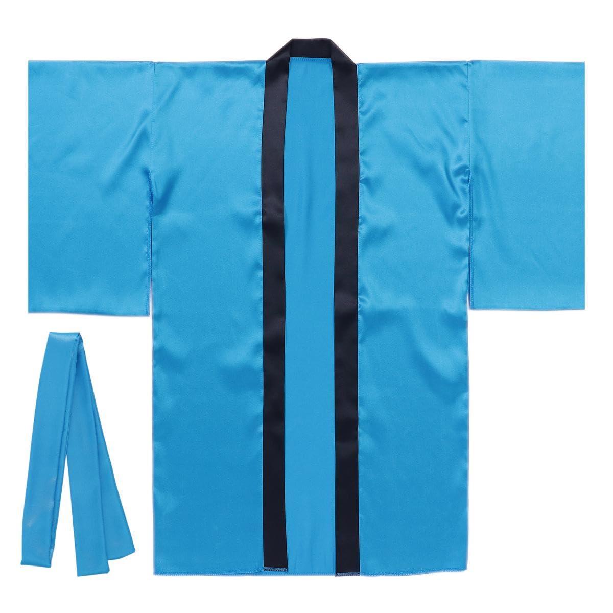 Soft Satin Long Sleeve Happi Coat, Blue, Size L (Includes Headband)