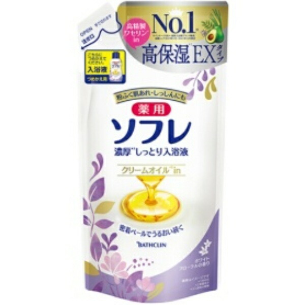 Bathclin Medicated Sofre Rich Moisturizing Bath Liquid White Floral Scent Refill 400ml 1 Pack