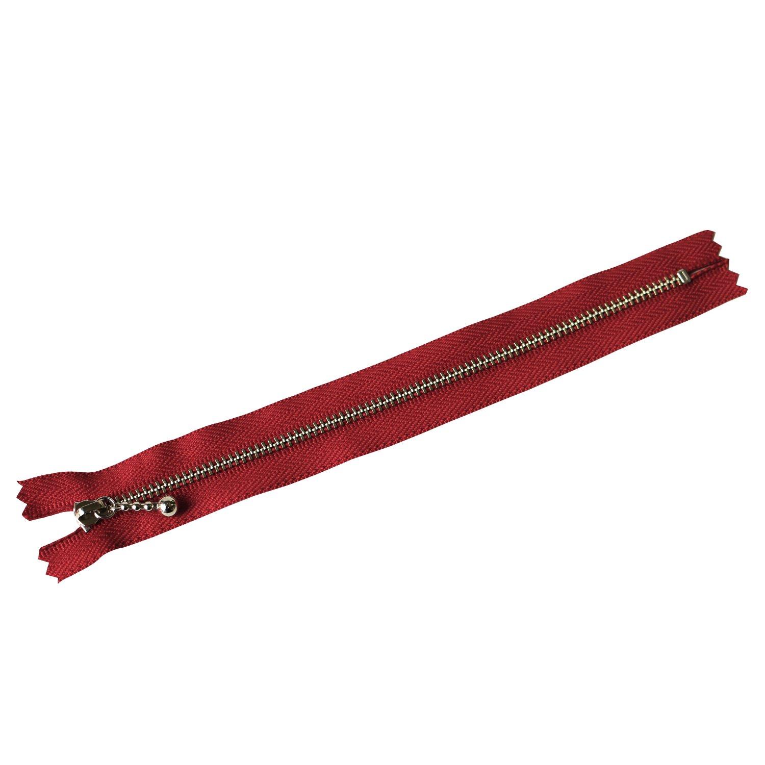 Y.K.K. Beaded Zipper, Silver, Engine Red, 20cm, 10 Pieces in Same Color, 3N20-520