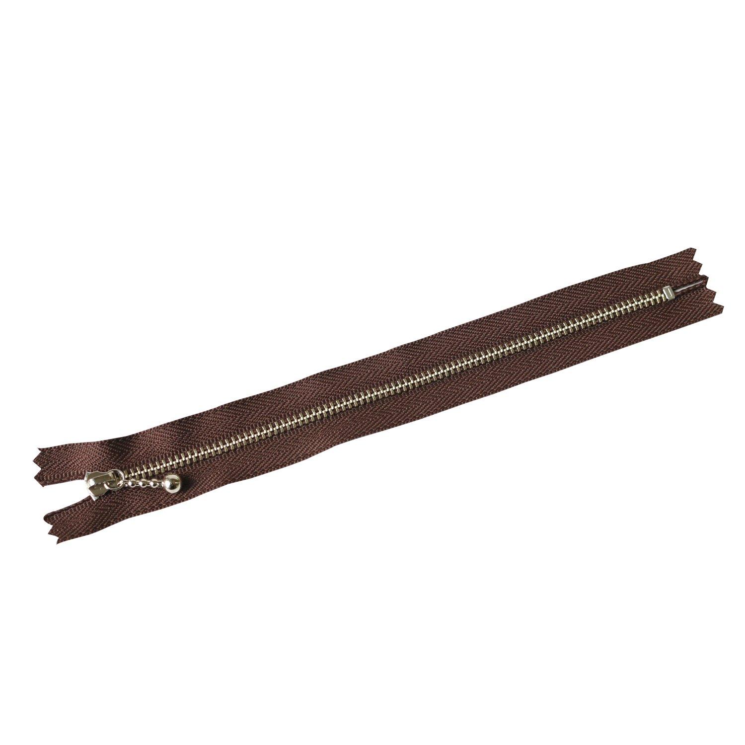 Y.K.K. Beaded Zipper, Silver, Dark Brown, 20cm, 10 Pieces in Same Color, 3N20-570