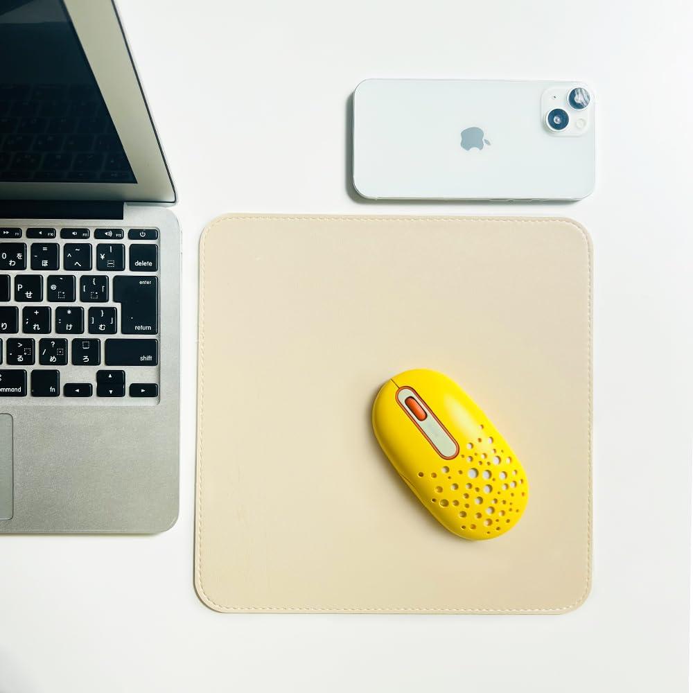 Double-Sided Reversible Premium Leather-Style Mouse Pad EGRET Simple, Stylish, Cute (Yellow & Light Beige)