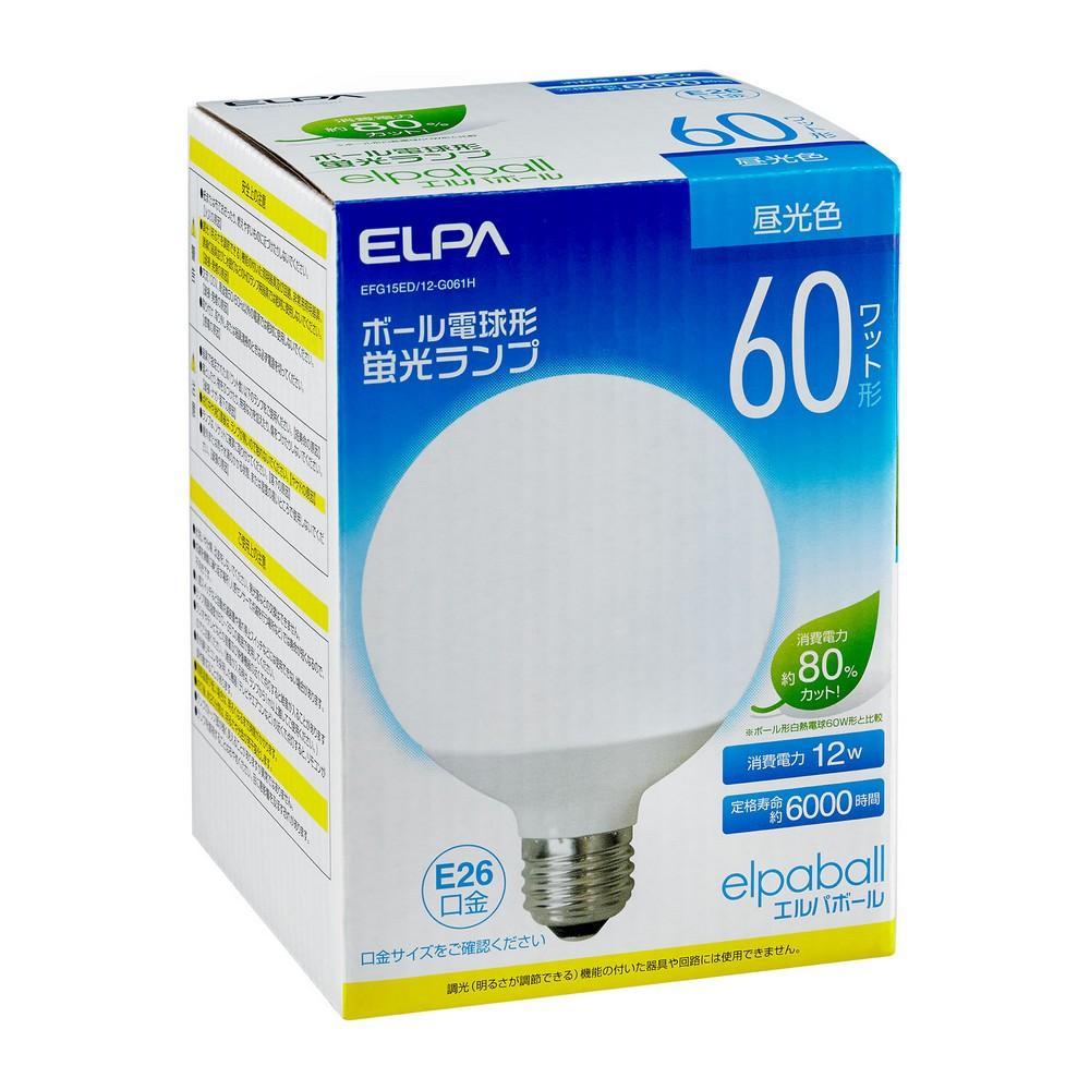 ELPA G-Type 60W Equivalent Bulb-Shaped Fluorescent Lamp 100V 12W 730lm 3-Band Daylight Color Indoor Use EFG15ED/12-G061H