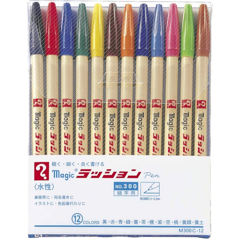 Teranishi Chemical Magic Water-Based Pen Lassun Pen No.300 12 Colors M300C-12