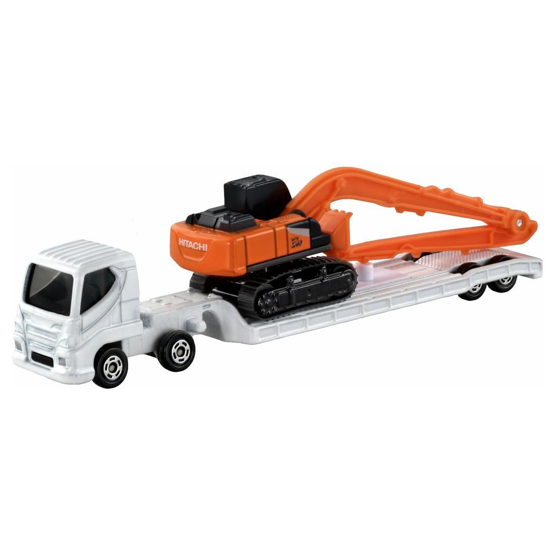 Takara Tomy Tomica Long Type Tomica No.143 Hitachi Construction Machinery Hydraulic Excavator ZX210-7 SLF and Heavy Equipment Transport Vehicle Mini Car Toy For ages 3 and up