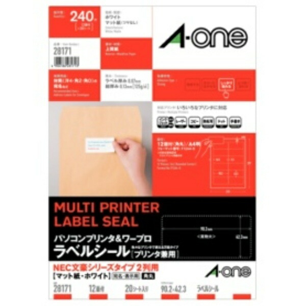 A-One PC & Word Processor Labels NEC Bungo Series Type 12-Panel 20-Sheet 28171