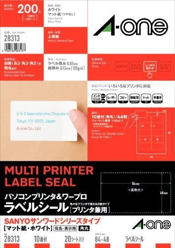 A-One PC & Word Processor Labels SANYO Sunword Series Type 10-Sheet Pack, 20 Sheets 28313