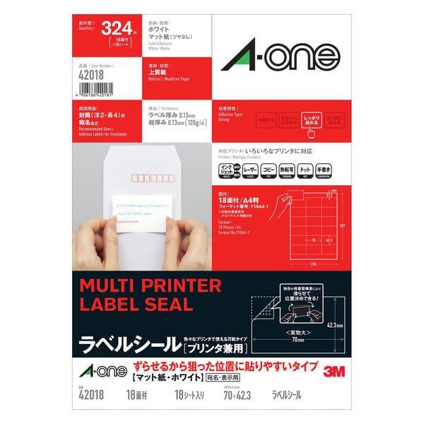 A-One Label Sticker Printer Compatible Easy-to-Position Type: Slides for Precise Placement A4 Size, 18 Labels per Sheet Top/Bottom Margins 18 Sheets 42018