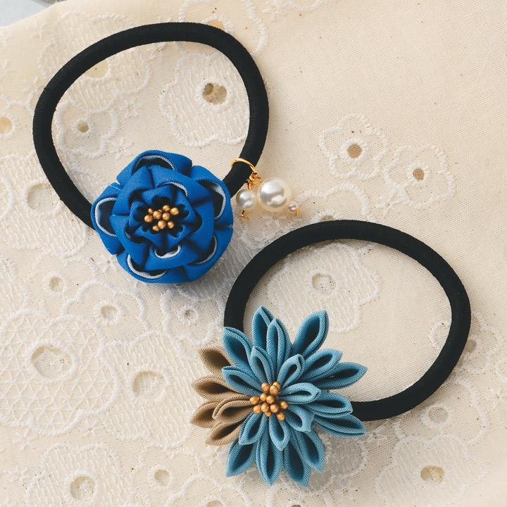Takagi Textile Panami Craft Kit Everyday Tsumami Zaiku Hair Elastic Set Made with Cotton Fabric Blue Gray LH-443