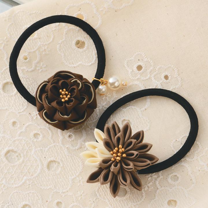 Takagi Textile Panami Craft Kit Everyday Tsumami Zaiku Hair Elastic Set Made with Cotton Fabric Cafe au Lait LH-444