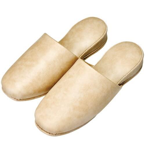 Omikenji Premium Leather-Style Slippers Beige Approx. 23~26cm 10800046