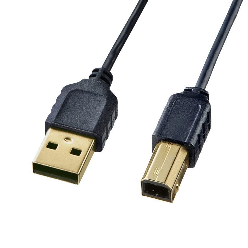 Sanwa Supply Ultra-Thin USB Cable (USB 2.0 Type A to Type B, Black, 0.5m) KU20-SL05BKK