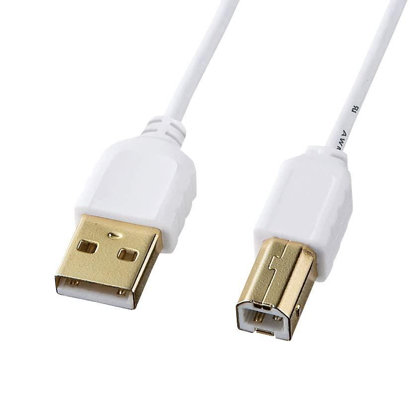 Sanwa Supply Ultra-Thin USB Cable (USB 2.0 Type A to Type B, White, 0.5m) KU20-SL05WK