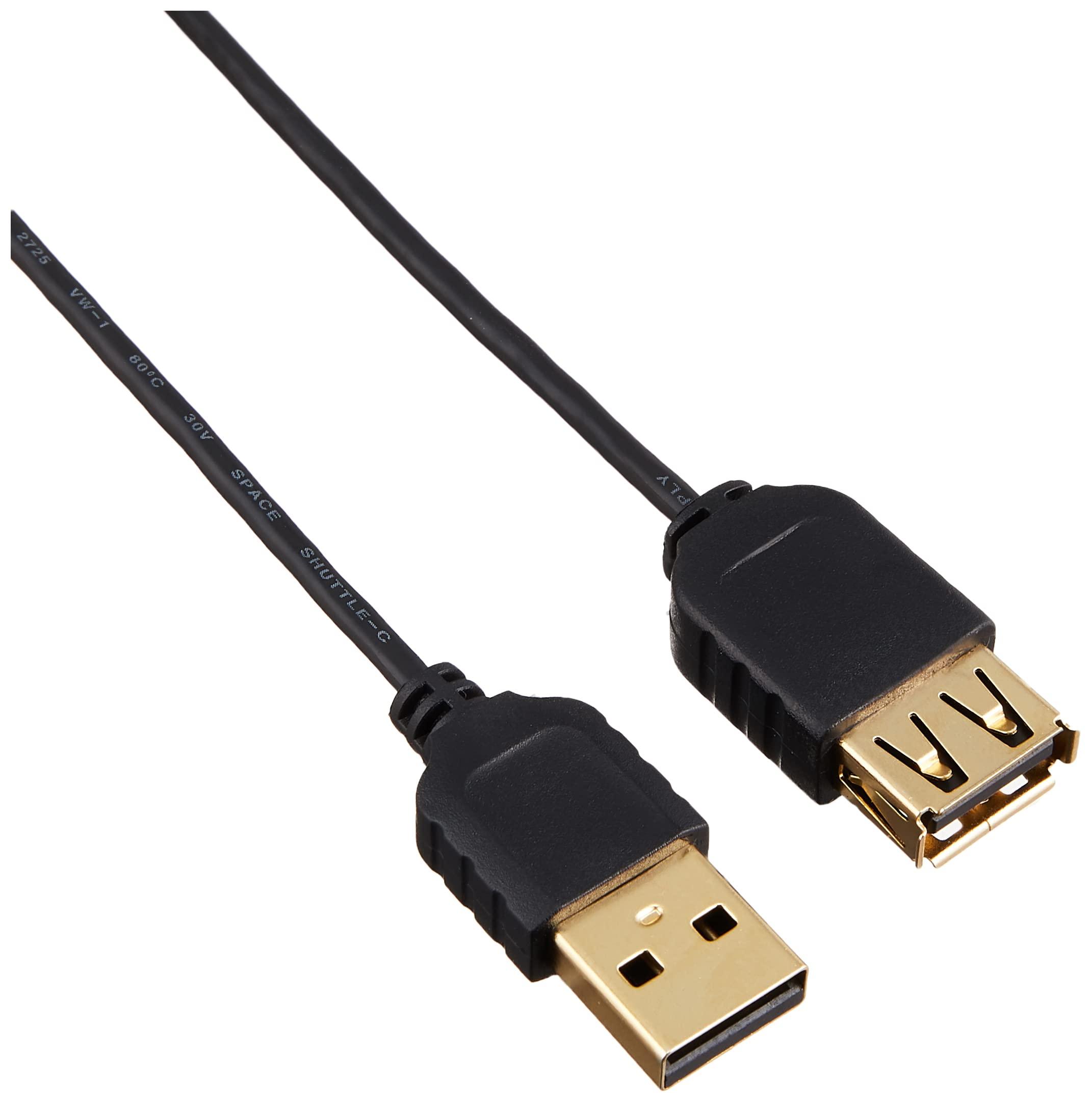Sanwa Supply Ultra-Thin USB Extension Cable (Type A to Type A Female Extension Type, Black, 0.5m) KU-SLEN05BKK